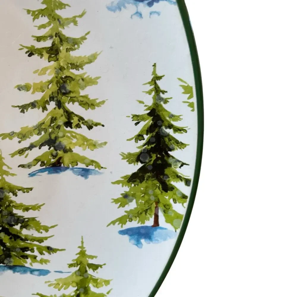 Christmas Pine Tree Dinner Plates 10.5in Ceramic Set of 2 by Global Design New